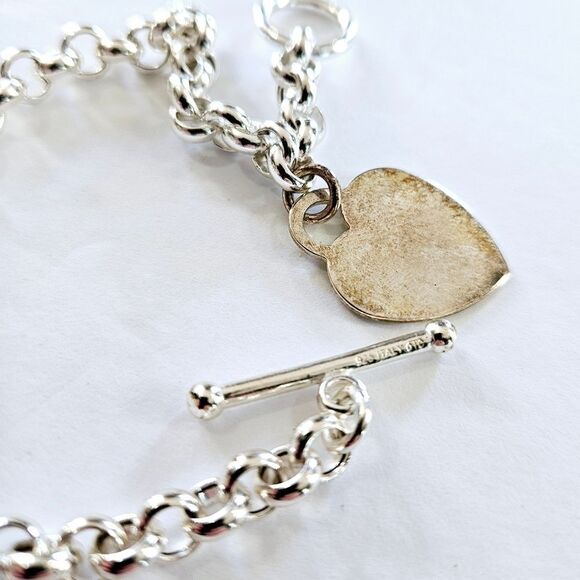 Sterling Silver Signed 925 OTO Toggle Clasp Monogramed "B" Heart Charm Bracelet - Picture 7 of 7